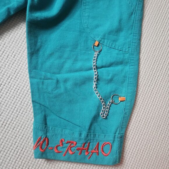 Vintage Kawaii Canvas 2T Pants Toddler Blue Elastic Tie Waist Embroidered Doll - Picture 5 of 9